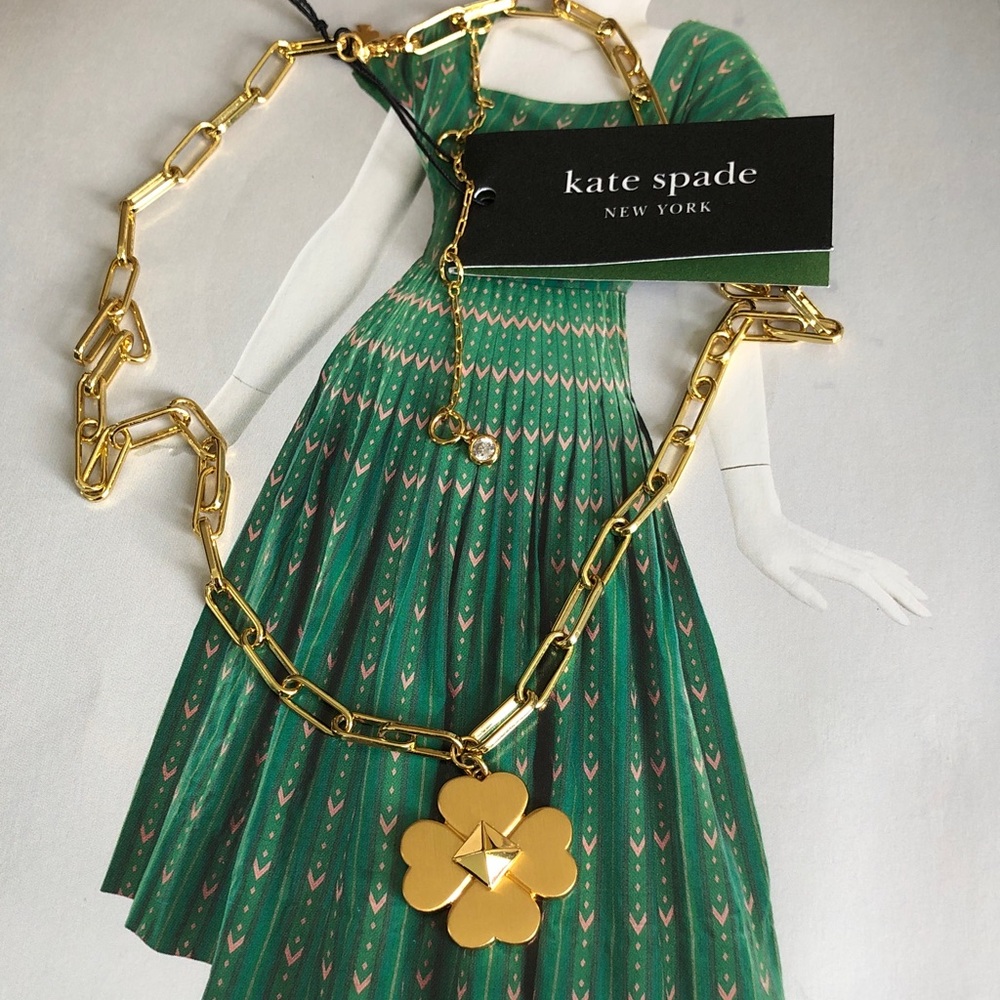 Authentic New with tag. kate spade Gold Four-Leaf Clover Pendant Necklace